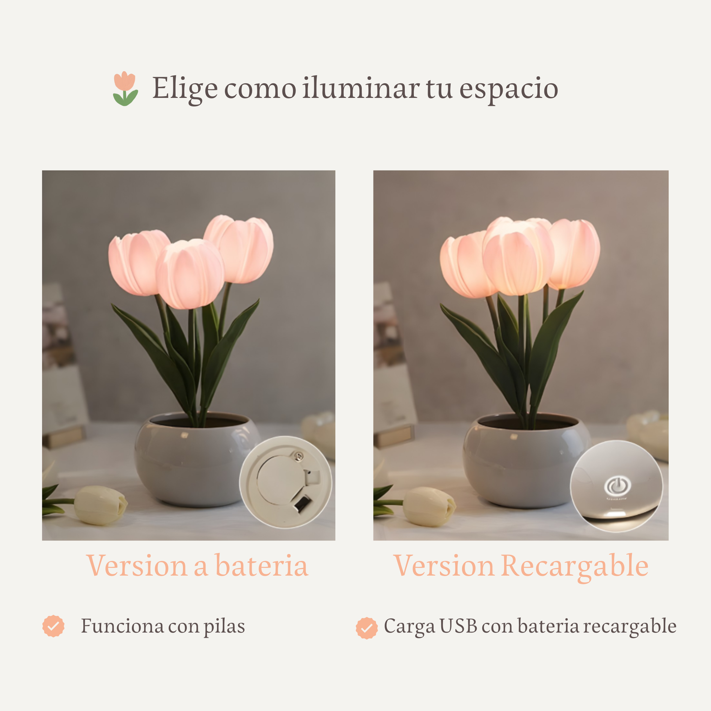 Tulip Led Lampara Rosa